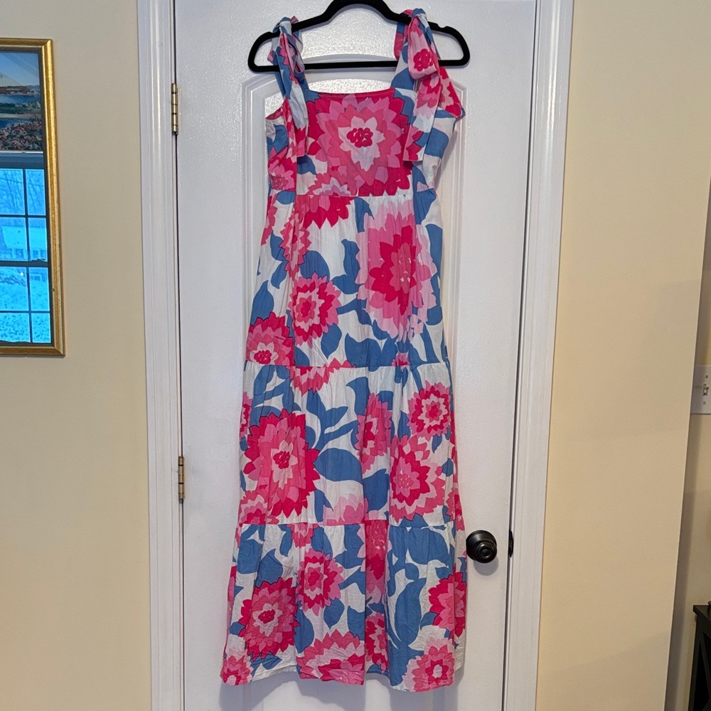 Jude Connally Vibrant Pink and White  Maxi Dress